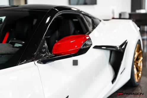 C8 Corvette Red Carbon Fiber Mirror Overlays | 2020-2024