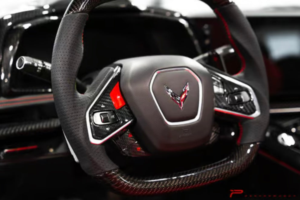 C8 Corvette Steering Wheel Black Side Covers - HEATED